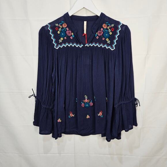 Raga [Sample] Women's Embroidered Flowy Slightly Sheer Blouse Small - Picture 1 of 8